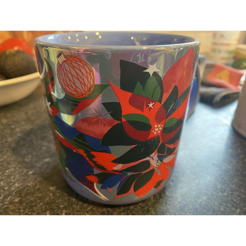 Starbucks 2023 Holiday Iridescent Poinsettia Christmas Mug Red/Green Floral 14oz